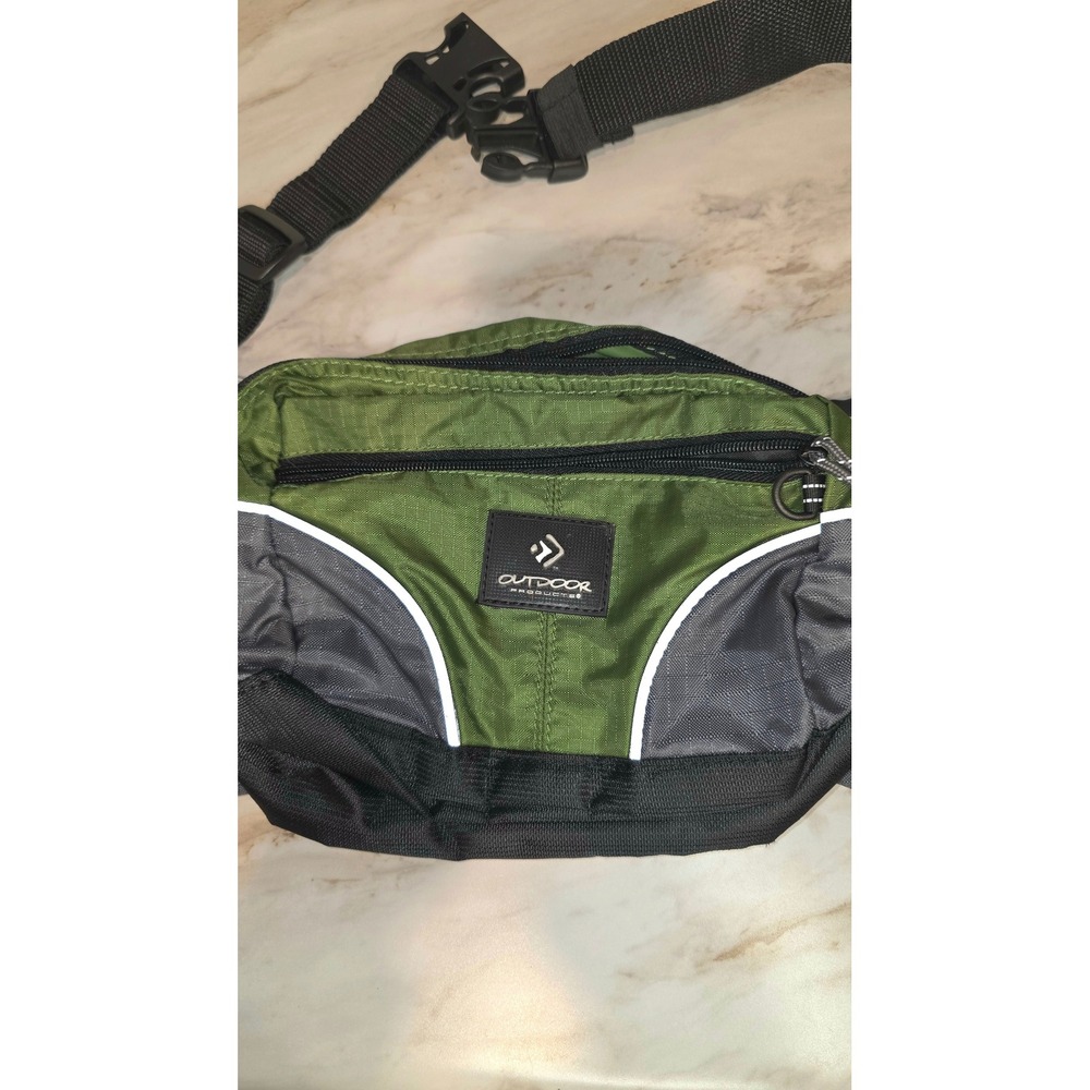 Outdoor Products Green Gray Water Bottle Hiking Fanny Pack Belt Bag - Picture 2 of 6